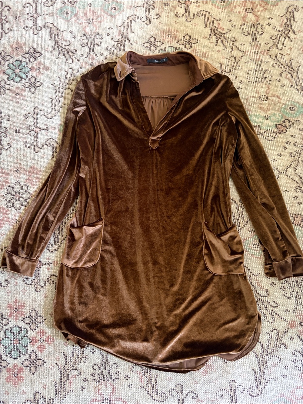 Zaful Brown Velvet Long-Sleeve Tunic
